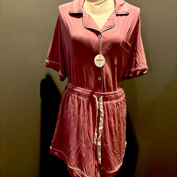 FERDAT Women’s Sleepwear Night Shirt & Shorts Pink Constellations Size XL - Picture 2 of 8